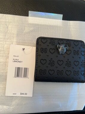 Luv Betsey by Betsey Johnson NWT Black Embossed Heart & Bow Women's Wallet.